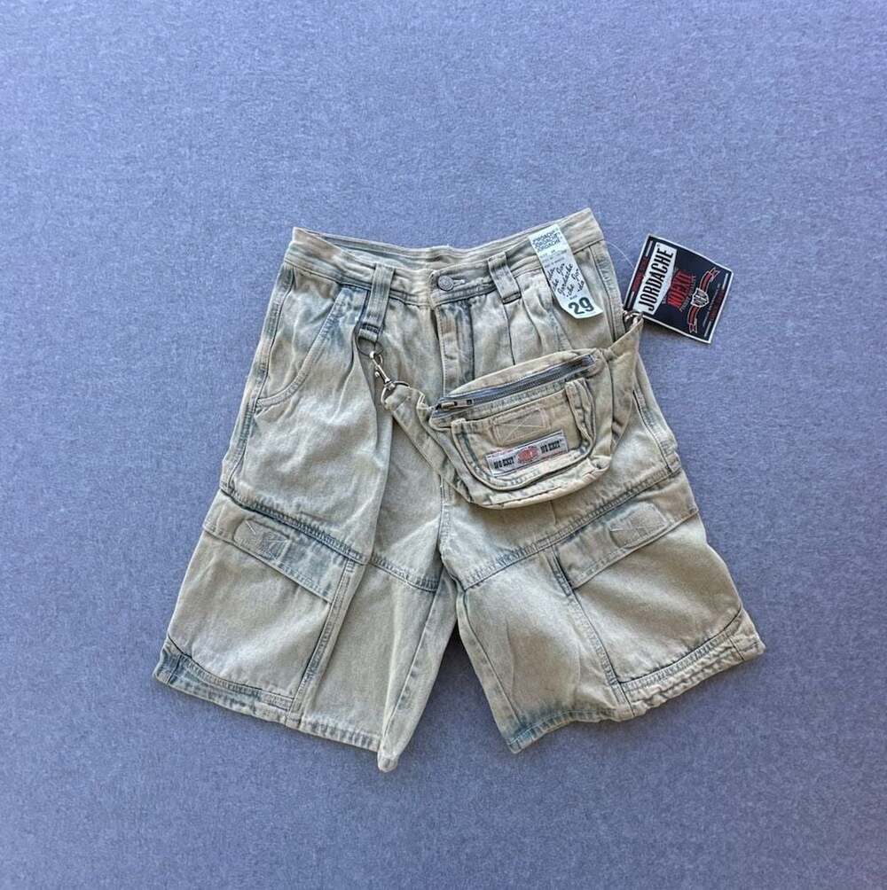 Vintage Jordache No Exit Acid Wash Denim Cargo Shorts with Detachable Pouch